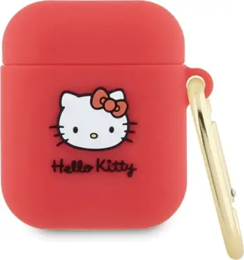 Mbështjellës silikoni Hello Kitty për AirPods 1 2, me karabinë, i zi