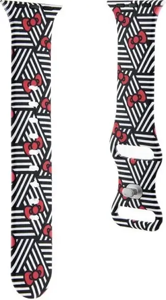 Rrip silikoni për Apple Watch Hello Kitty Silicone Bows & Stripes, Hel000050-0, i zi