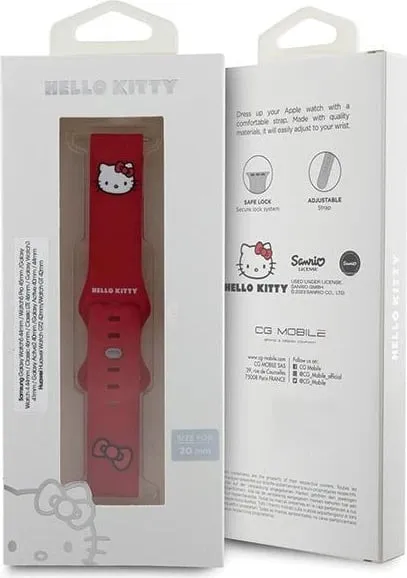 Rrip silikoni për smartwatch Hello Kitty Silicone Kitty Head, 20mm, Kuq - 2