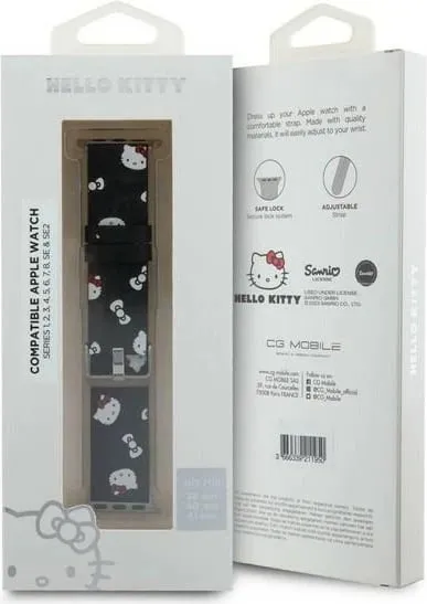 Rrip ore Apple Watch Hello Kitty Heads and Bows, lëkurë vegane PU Saffiano, universal, i zi - 1