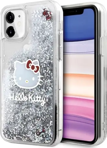 Mbulesë telefoni Hello Kitty për iPhone 11, efekt liquid glitter, transparente shumëngjyrëshe