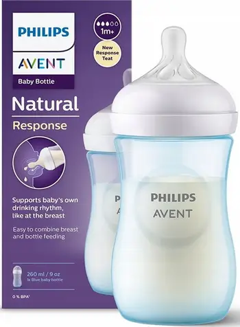Biberon Avent Natural SCY903/21, 260 ml, sistem Responsive, blu