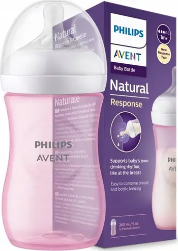 Biberon Philips Avent Natural Response, 260 ml, antikolik, rozë