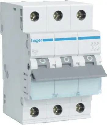 Ndërprerës automatik Hager MC 310A, 3‑polësh, 10 A, karakteristikë C, 6 kA, i bardhë