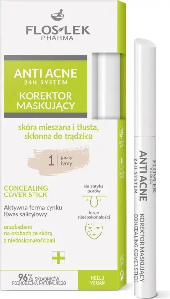 Korrektor për fytyrë Floslek Anti Acne 24h System Cover-up Masking Corrector 1 Light për femra, 1 copë