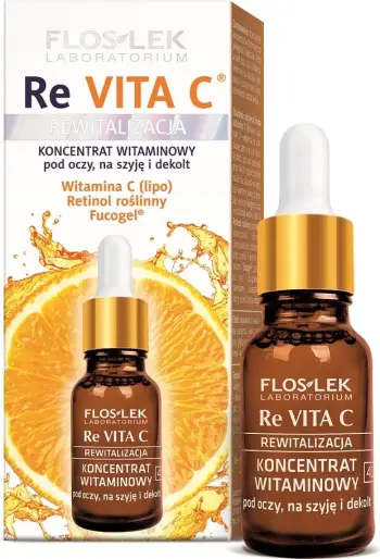 Koncentrat vitaminash për sy, qafë dhe dekolte Floslek Re Vita C 40+ për femra, 15ml