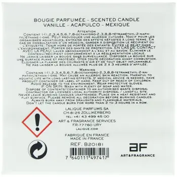 Qiri aromatik Lalique Vanille Acapulco, 190g, aromë vanilje, i bardhë