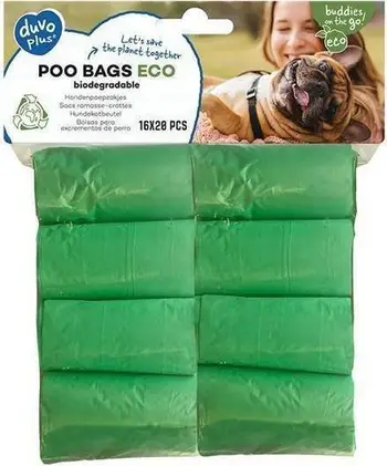 Qese mbeturinash për kafshë Duvo+ Eco, biodegraduese, 8x20 copë, jeshile