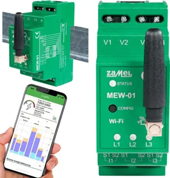 Monitor trefazor energjie Zamel MEW-01 MRP, Wi-Fi, për shinë DIN, i bardhë