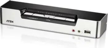 Switch KVM ATEN 4-Port USB HDMI me Audio dhe USB 2.0 Hub, i zi/argjendtë