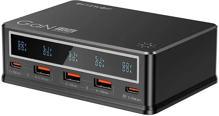 Karikues desktop BlitzWolf BW-i9, 110W, 3x USB-A, 2x USB-C, zi - 1