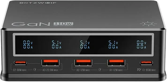Karikues desktop BlitzWolf BW-i9, 110W, 3x USB-A, 2x USB-C, zi - 2