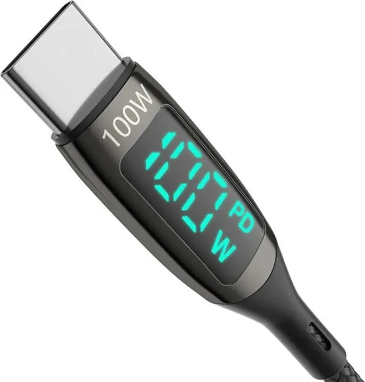 Kabllo USB-C në USB-C BlitzWolf BW-TC23, 1.8m, 100W, me ekran, e zezë - 2