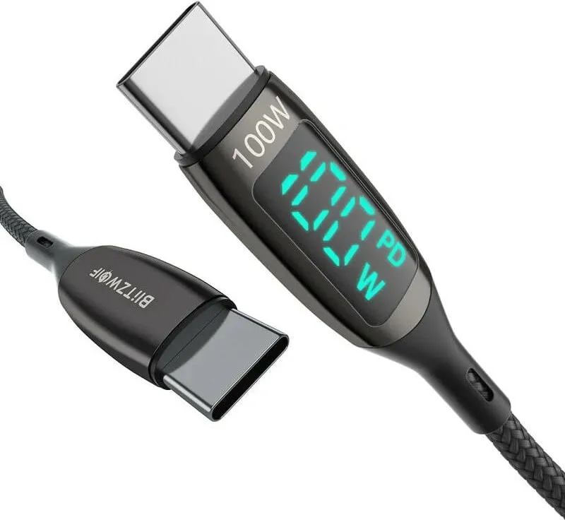 Kabllo USB-C në USB-C BlitzWolf BW-TC23, 1.8m, 100W, me ekran, e zezë - 4