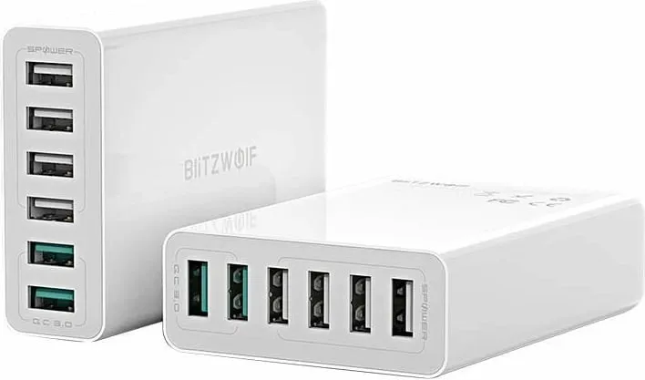 Karikues BlitzWolf BW-S15, 6x USB, QC 3.0, 60 W, i bardhë - 1