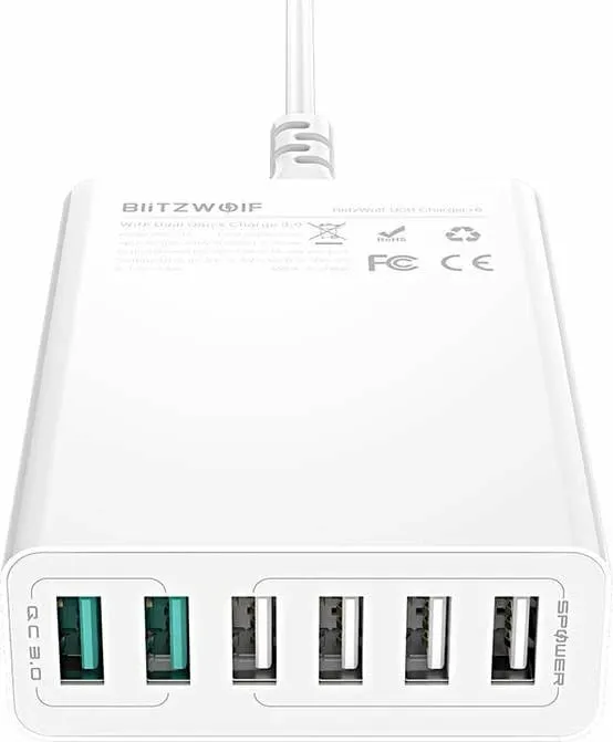 Karikues BlitzWolf BW-S15, 6x USB, QC 3.0, 60 W, i bardhë - 2