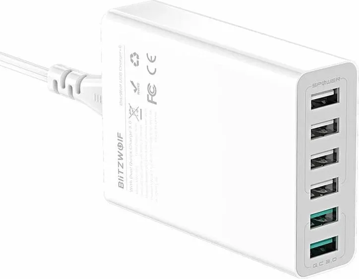 Karikues BlitzWolf BW-S15, 6x USB, QC 3.0, 60 W, i bardhë - 4