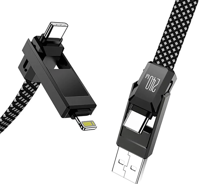 Kabllo 4-në-1 BlitzWolf BW-HDC7, 1.2m, 240W, USB-A/USB-C/Lightning, e zezë - 2