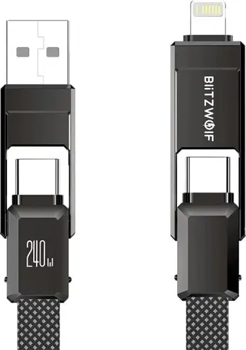 Kabllo 4-në-1 BlitzWolf BW-HDC7, 1.2m, 240W, USB-A/USB-C/Lightning, e zezë