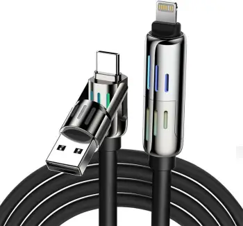 Kabëll 4-në-1 karikues dhe të dhënash, BlitzWolf, BW-HDC6, USB-A/USB-C në USB-C/Lightning, 240W, 480 Mbps, 1.2 m, RGB, i zi