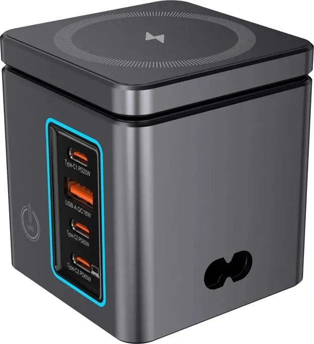 Karikues rrjeti GaN BlitzWolf BW-i113 Max, 105W, 3x USB-C + USB-A, karikim wireless 15W/5W - 2