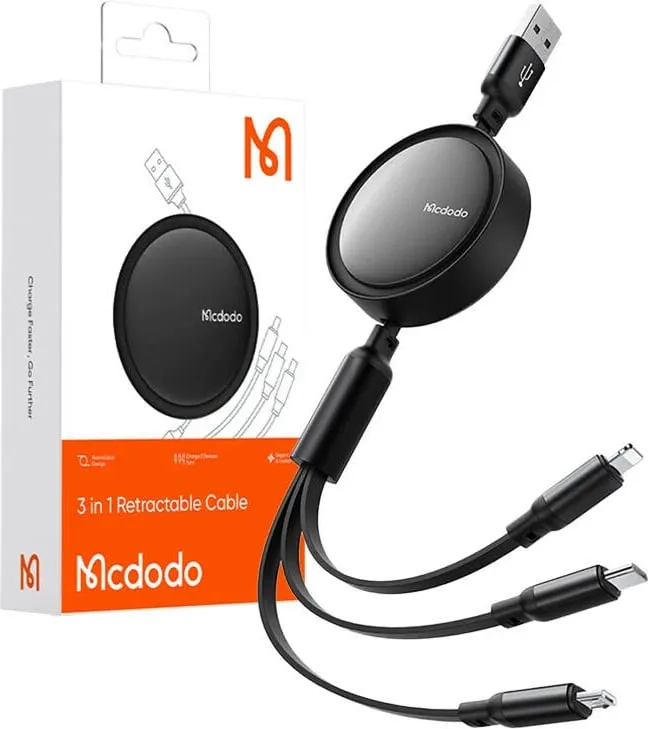 Kabllo 3-në-1 Mcdodo CA-7256, USB në USB-C/Lightning/Micro USB, 1.2m, e zezë - 2