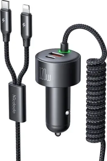 Karikues veture Mcdodo CC-0370, USB-C, Lightning, 120W, kabllo tërheqëse, zi