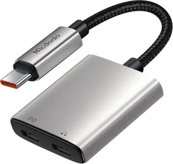 Adapter audio 2-në-1 Mcdodo CA-5570, USB-C në 2x USB-C, argjend