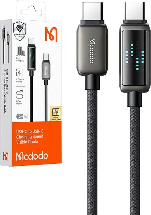 Kabllo USB-C në USB-C Mcdodo CA-4250, 1.2m, 100W, ekran LED, e zezë - 3