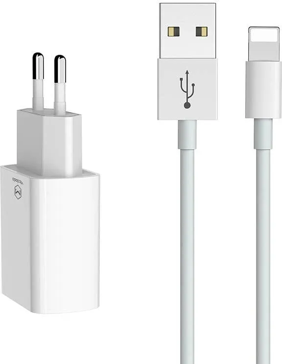 Karikues dyfishtë USB Mcdodo CH-6720 me kabllo Lightning 1m, i bardhë, set udhëtimi - 1