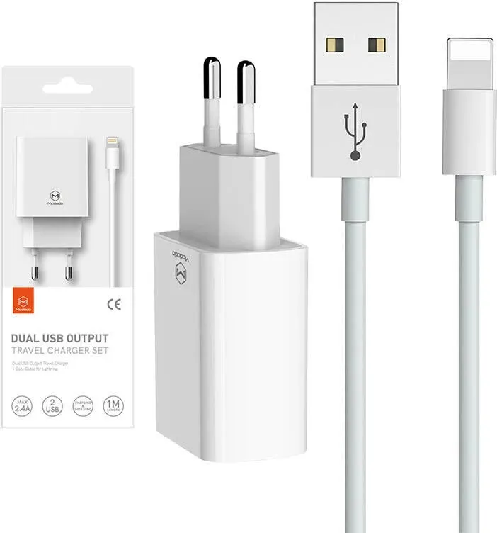 Karikues dyfishtë USB Mcdodo CH-6720 me kabllo Lightning 1m, i bardhë, set udhëtimi - 5