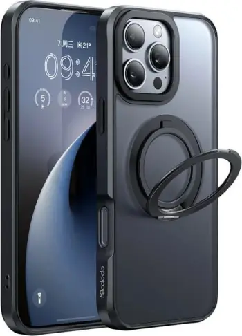 Mbështjellës Mcdodo PC-4933 për iPhone 16 Pro Max me MagSafe dhe mbajtëse, zi