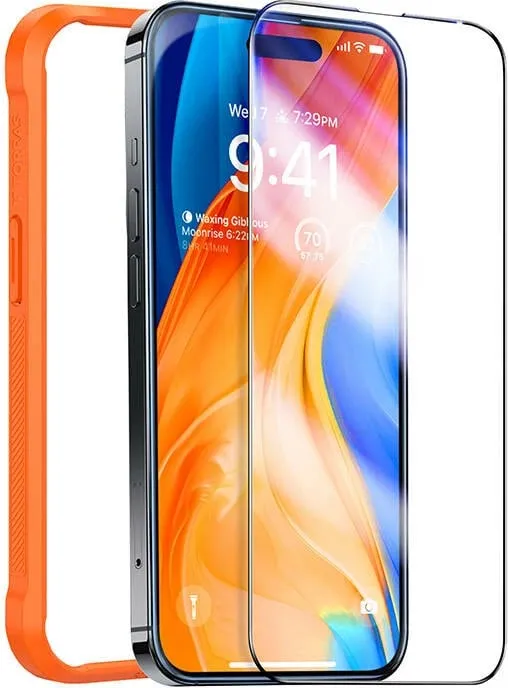Xham i temperuar Torras InstaII Master për iPhone 15, me kornizë montimi - 1