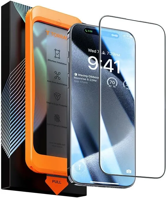Xham i temperuar Torras InstaII Master për iPhone 15, me kornizë montimi - 2