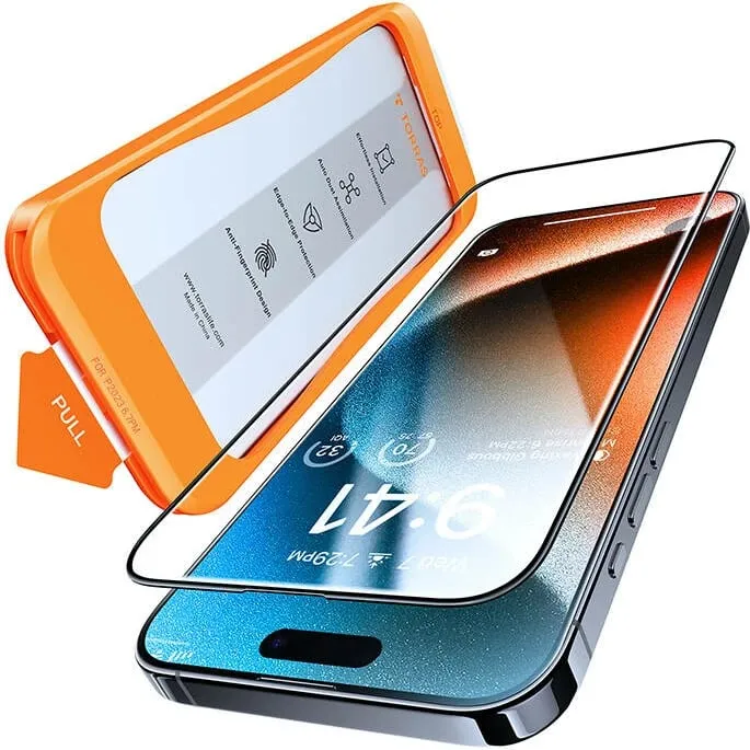 Xham i temperuar Torras InstaII Master për iPhone 15, me kornizë montimi - 3