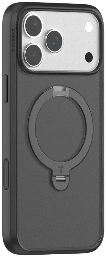 Kapele mbrojtëse Torras Ostand Spin për iPhone 17 Pro, me MagSafe, mbajtëse 360°, e zezë