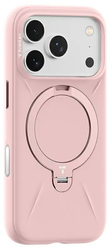 Mbrojtëse telefoni Torras Ostand Spin Softune për iPhone 17 Pro, me unazë 360°, MagSafe, rozë
