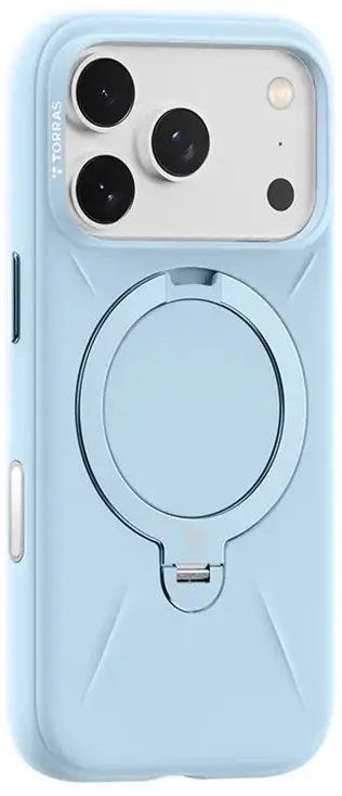 Mbulesë telefoni Torras Ostand Spin Softune për iPhone 17 Pro Max, me MagSafe, me unazë stand 360°, blu