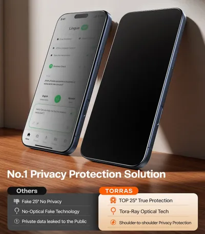 Xham mbrojtës Torras Install Master Privacy, për iPhone 17 Pro, 1 copë, me kornizë të zezë - 2
