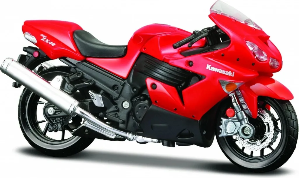 Model moto MAISTO Kawasaki Ninja ZX 14R, shkalla 1:18, me bazament, e kuqe - 1