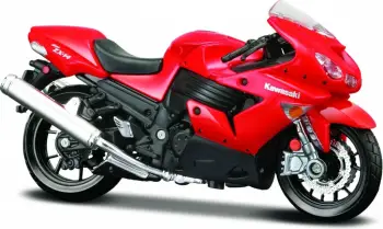 Model moto MAISTO Kawasaki Ninja ZX 14R, shkalla 1:18, me bazament, e kuqe