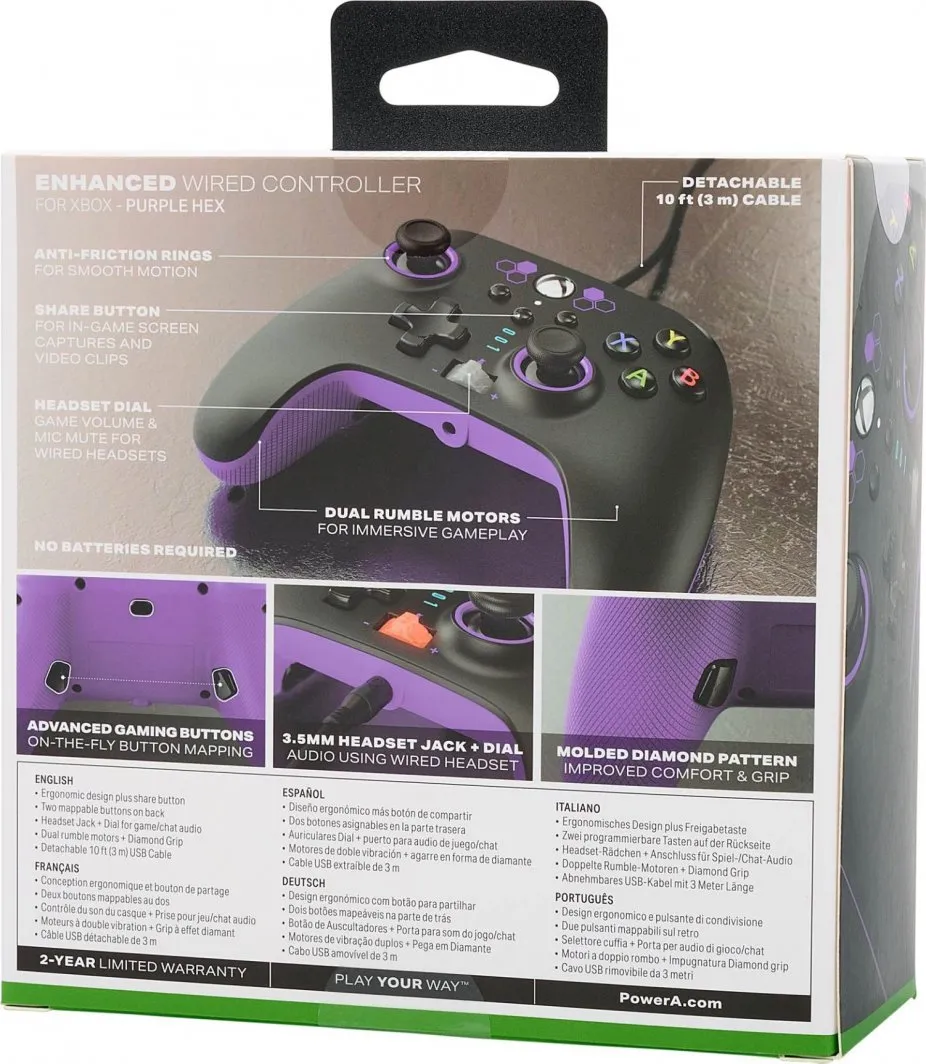 Kontroller PowerA Xbox Enhanced Purple Hex, me kabllo, i zi - 13