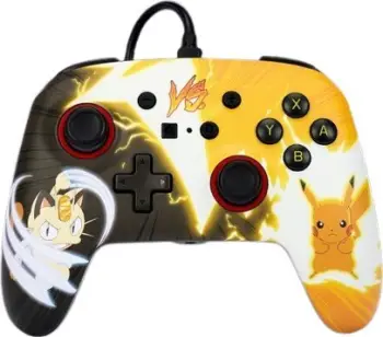 Kontroller PowerA Enhanced Pikachu vs. Meowth, me kabllo, i zi / i verdhë
