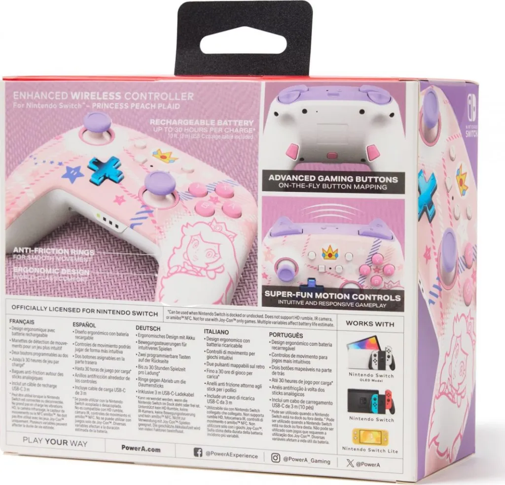 Kontroller PowerA Enhanced Princess Peach Plaid, wireless, shumëngjyrësh - 12