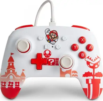 Kontroller PowerA Mario, me kabllo, i bardhë