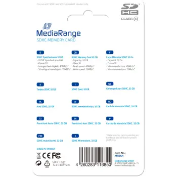 Kartelë memorie SDHC MediaRange MR964, 32GB, Class 10, 45MB/s, blu