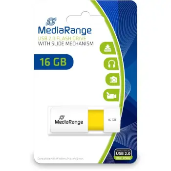 USB stick MediaRange 16GB, USB 2.0, slider, verdhë