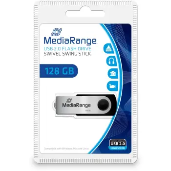 USB flash MediaRange MR913 128GB, USB 2.0, swivel, zi/argjendtë