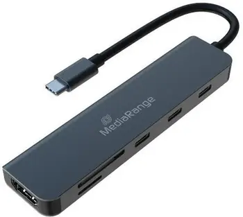 Adapter USB C MediaRange 6 në 1, HDMI 4K, USB 3.2, argjendtë