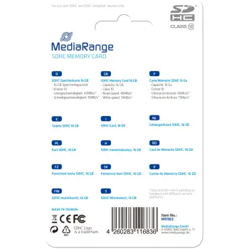 Kartë memorie SDHC MediaRange MR963, 16GB, Class 10